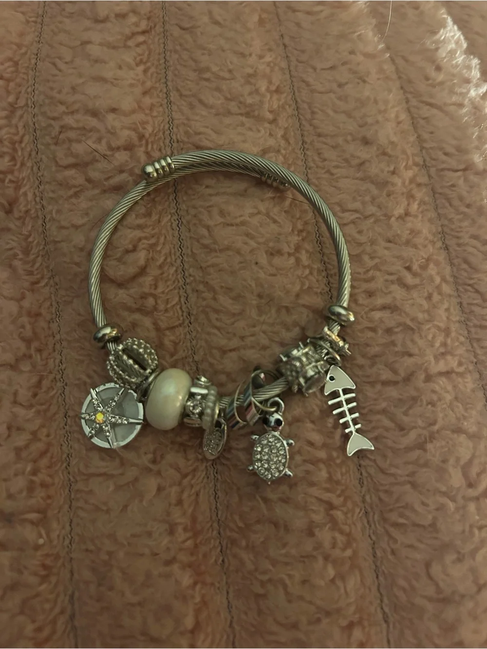 Silver-Tone Turtle & Fishbone Charm Bracelet - Silver